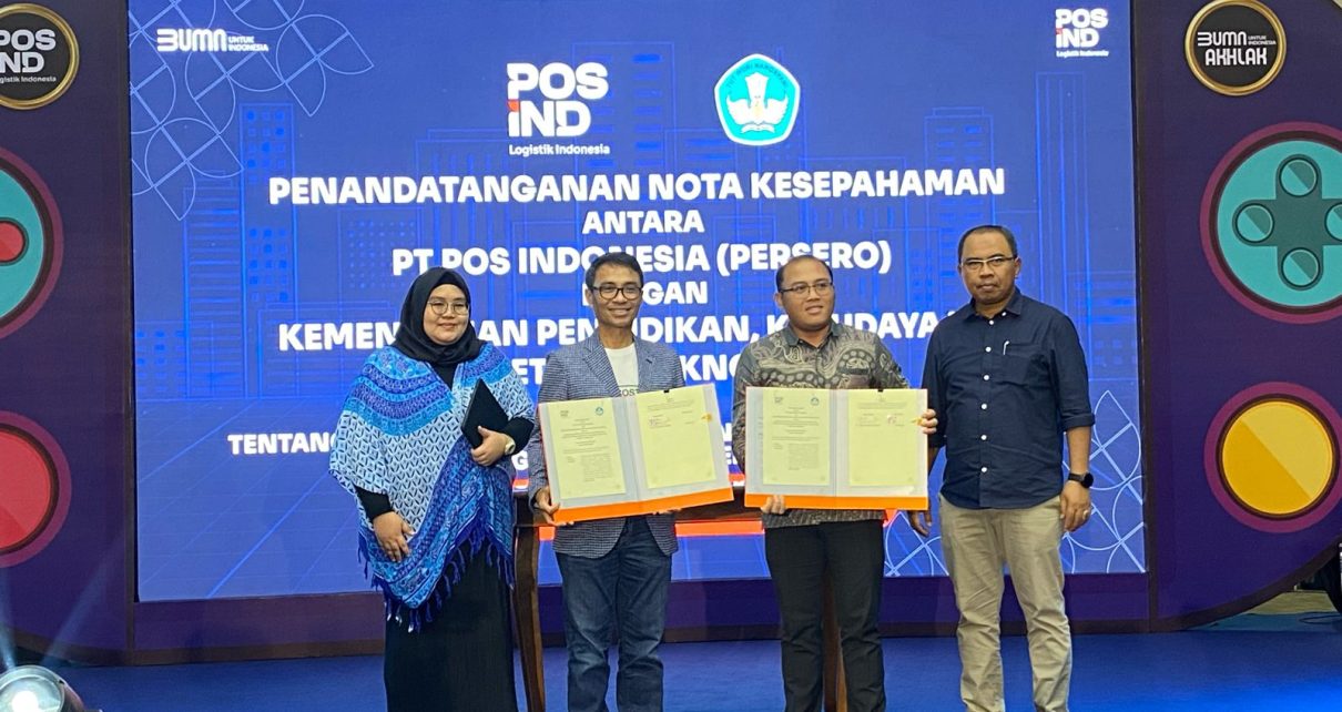 KERJA SAMA. Kementerian Pendidikan, Kebudayaan, Riset, dan Teknologi (Kemendikbudristek) menjalin kerja sama dengan PT Pos Indonesia (Persero). (foto: kemendikbudristek)