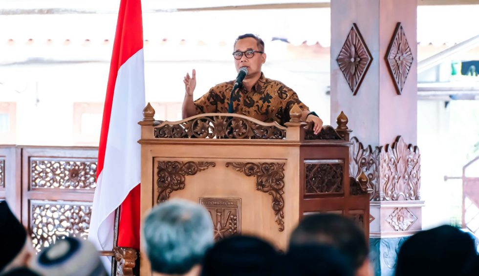 SAMBUTAN. Wali Kota Magelang dr Muchamad Nur Aziz saat menyampaiakan sambutan. (foto: prokompimkotamgl)