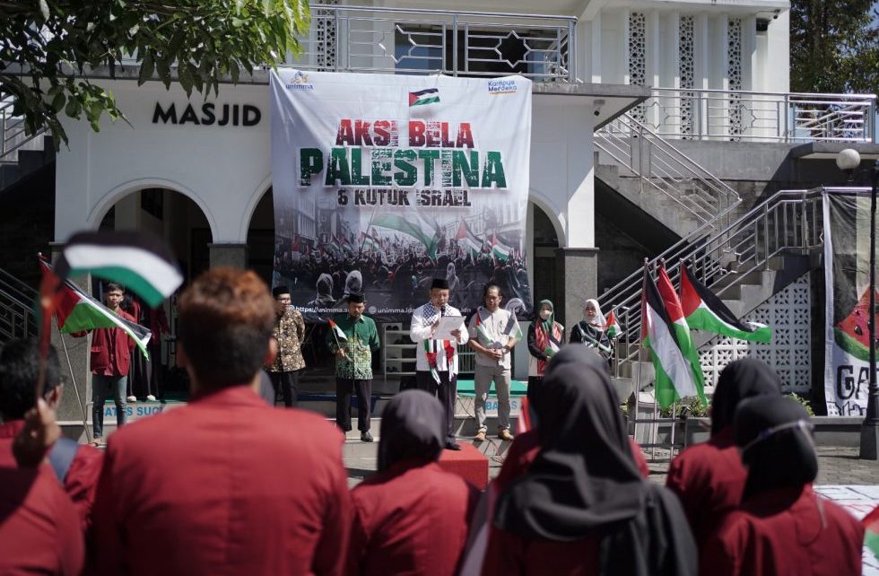 BELA. Universitas Muhammadiyah Magelang (UNIMMA) gelar aksi Bela Palestina dan Kutuk Israel. (foto: unimma)